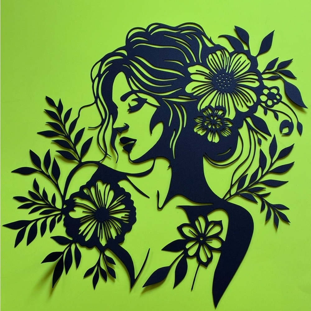 Gorgeous Woman/Floral Silhouette Metal Wall Art